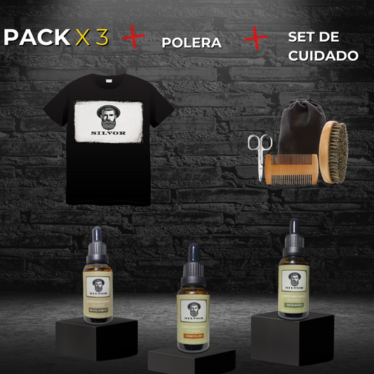 Pack 3 Aceites Silvor + Polera + Set Cuidado Barba